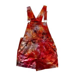 Ice Dyed Vintage Overall Shorts Pink and Orange
